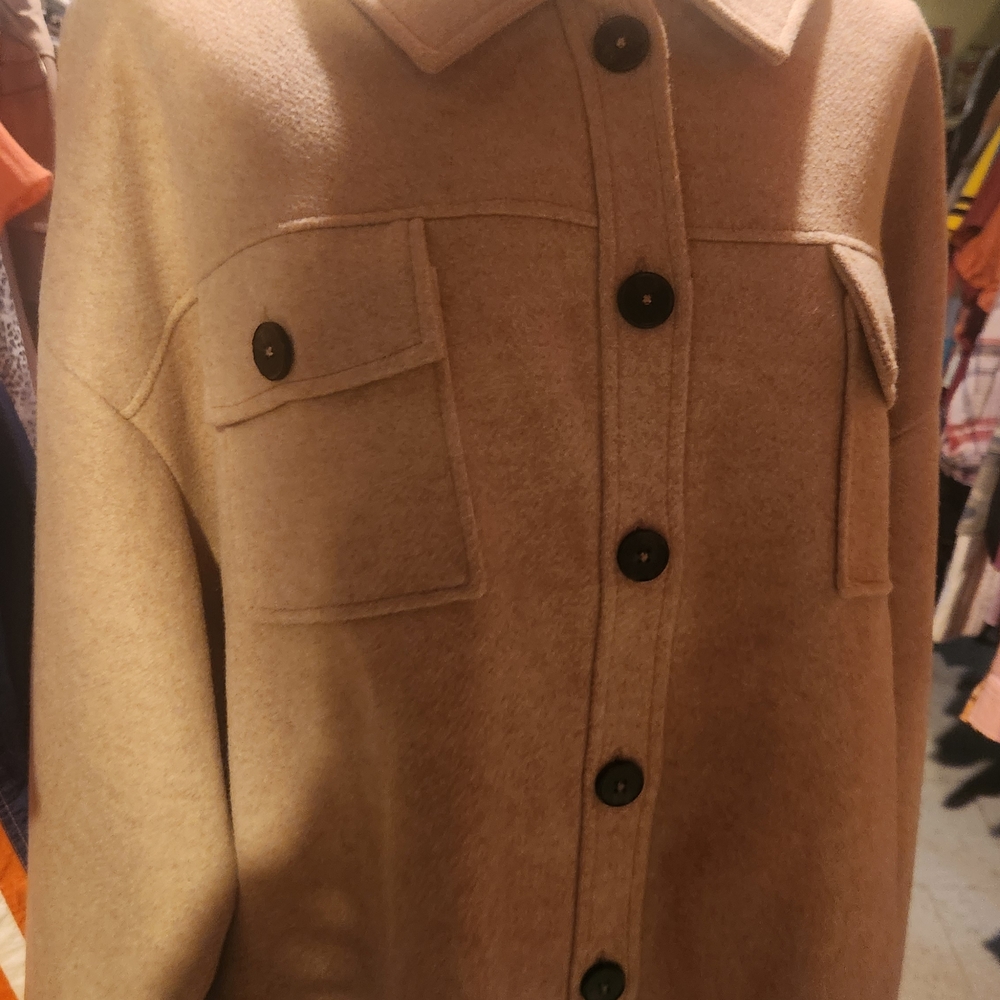 Christopher & Banks Cream Tan Pea Coat Timeless Design